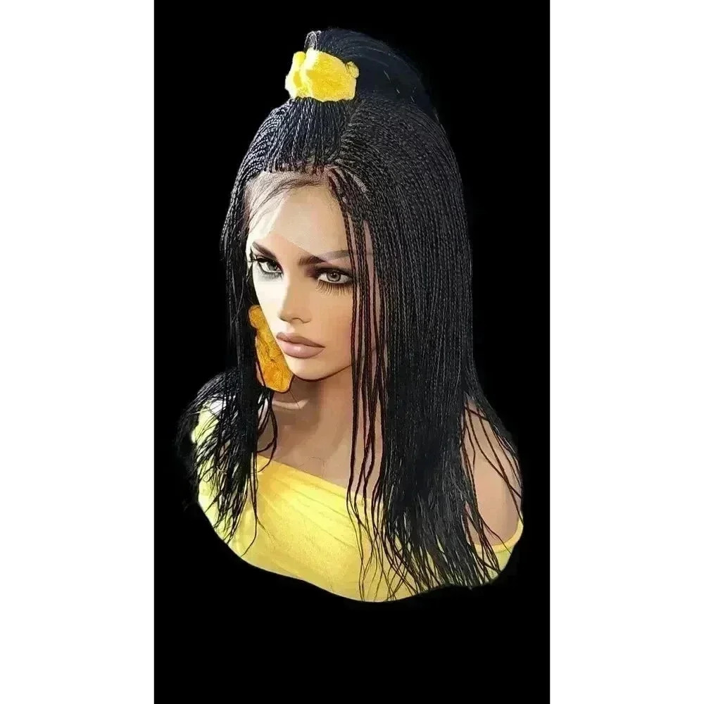 Full Lace Hand-Braided wig color # 1 Jet Black micro million braids- long wig - Picture 13 of 15